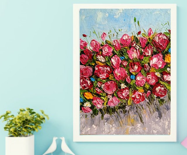 油絵 明るい花 バラ 赤 インパスト スタイルの芸術的な