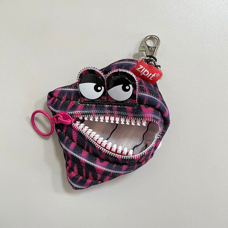 Monster Graffiti Zipper Coin Purse - Zebra Pink - Coin Purses - Plastic Pink