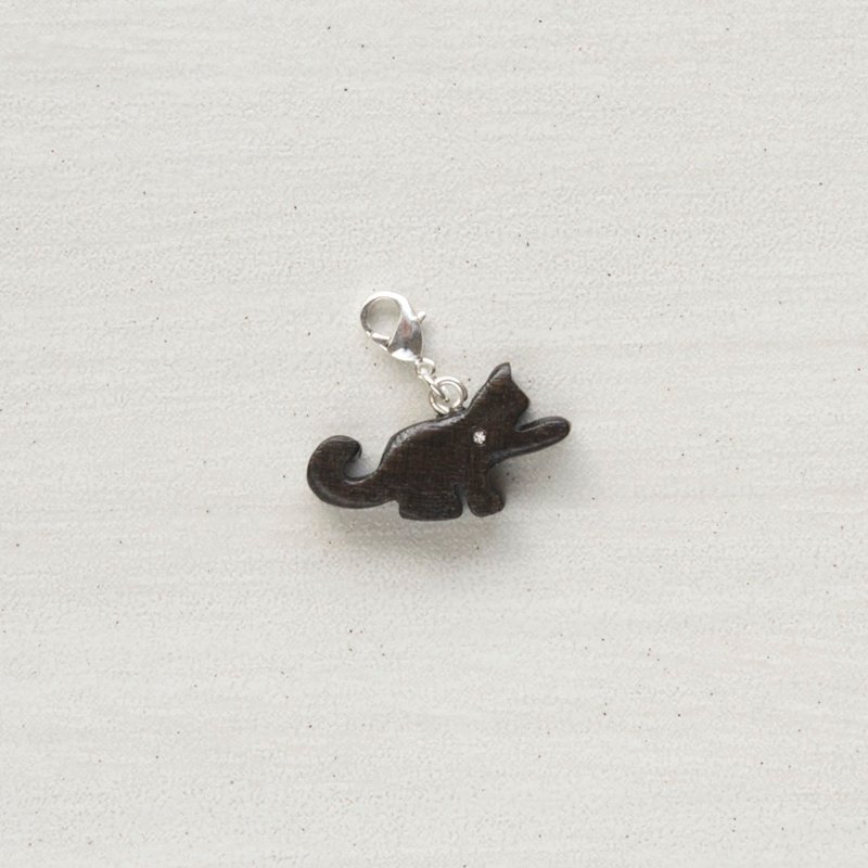 Cat wooden charm (can choose gold / silver plated Lobster clasp) - Other - Wood Brown