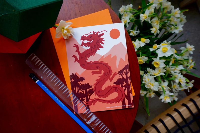 12生肖復古印刷卡片 - 龍 - 卡片/明信片 - 紙 