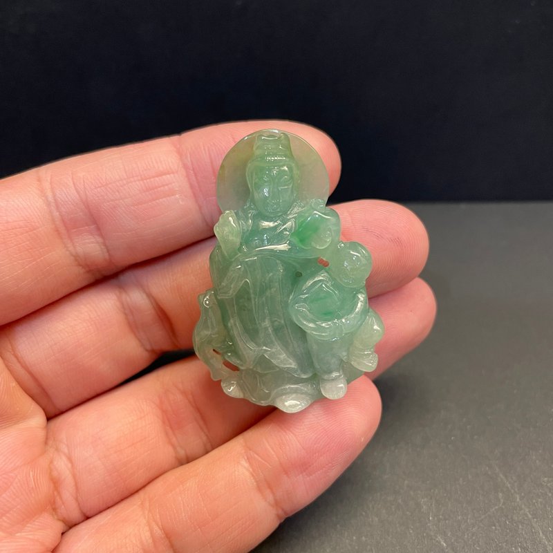 Hanyu Jewelry Natural Jade Hibiscus Green Jade Guanyin Sends a Son Guanyin Seeks a Son Guanyin Natural - Other - Jade 