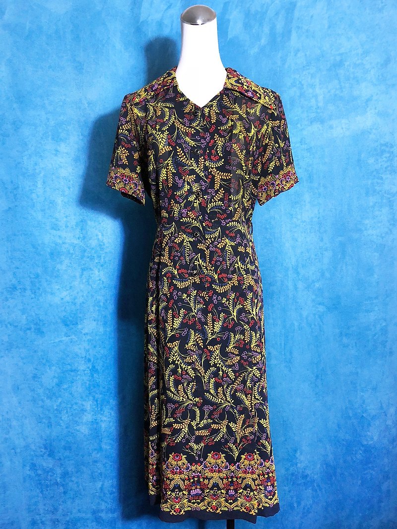 Stitching printed chiffon vintage dress / bring back VINTAGE - One Piece Dresses - Polyester Black