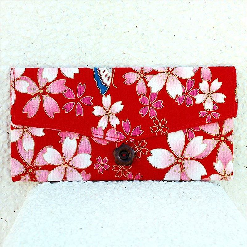 Cherry blossom butterfly red bag / passbook bag - Chinese New Year - Cotton & Hemp Red