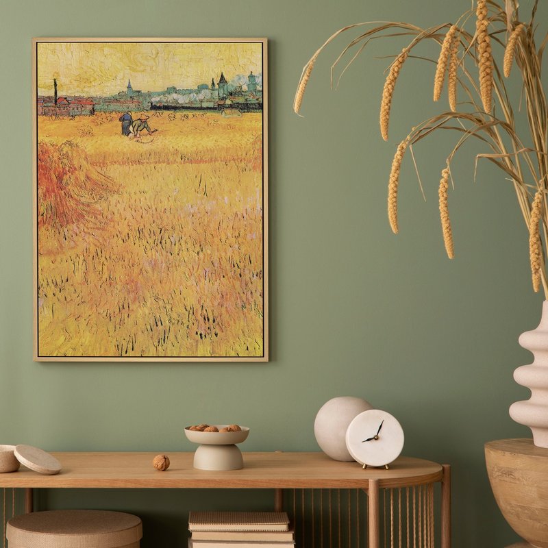 梵谷_從麥田望去的阿爾 -  梵谷系列掛畫/麥田/客廳/玄關/印象派 - 海報/掛畫/掛布 - 其他材質 橘色