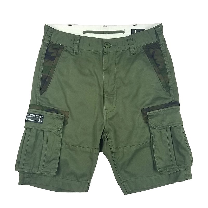 L.I.M.I.T.E - Men's Camo details Cargo Shorts - กางเกงขาสั้น - ผ้าฝ้าย/ผ้าลินิน สีเขียว