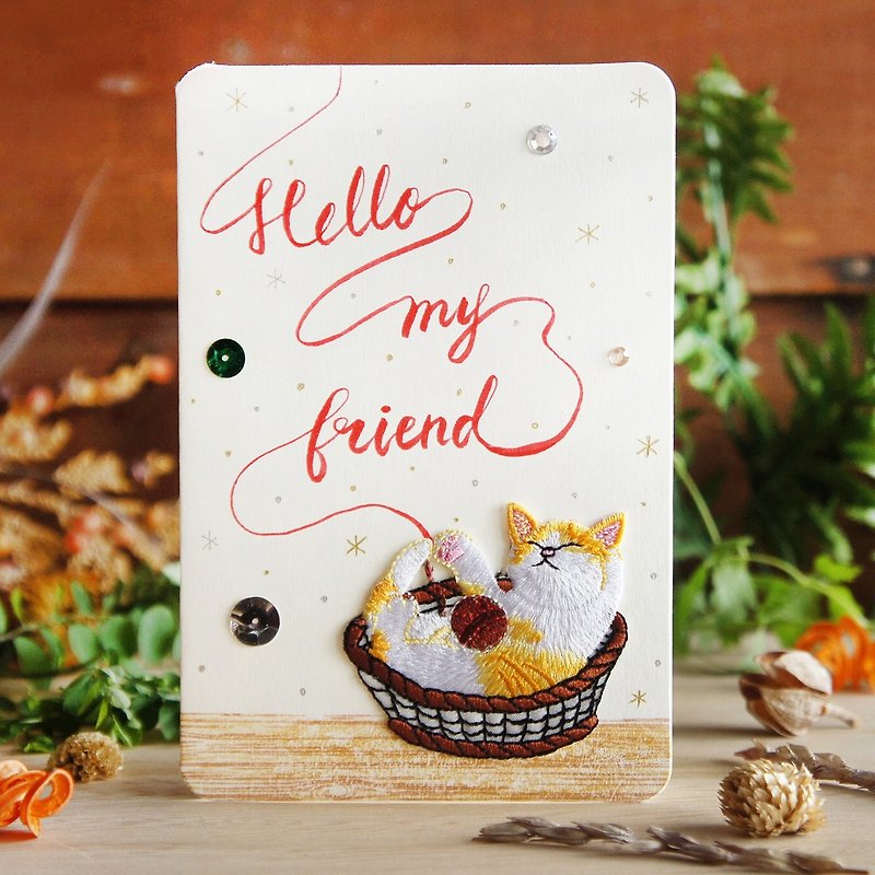 Universal Card/Blessing Card/Consolation Card/Friendship Card-Cat in the Bamboo Basket-Handmade Custom Card - การ์ด/โปสการ์ด - กระดาษ ขาว