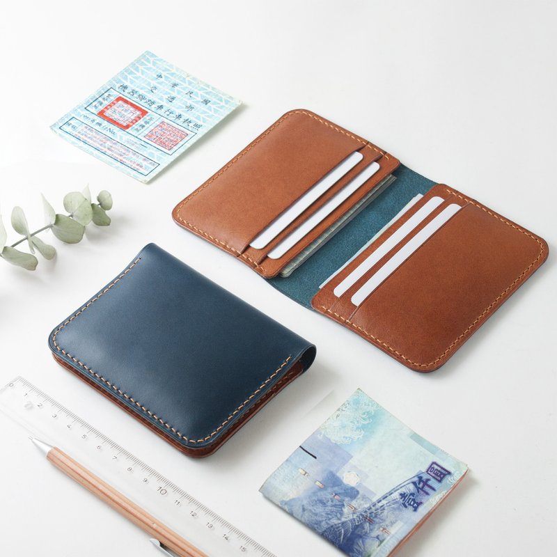 Freely matched with leather card holder, 6 card slots, business card holder, vegetable tanned cowhide, fully handmade, customized original design - Card Holders & Cases - Genuine Leather Brown