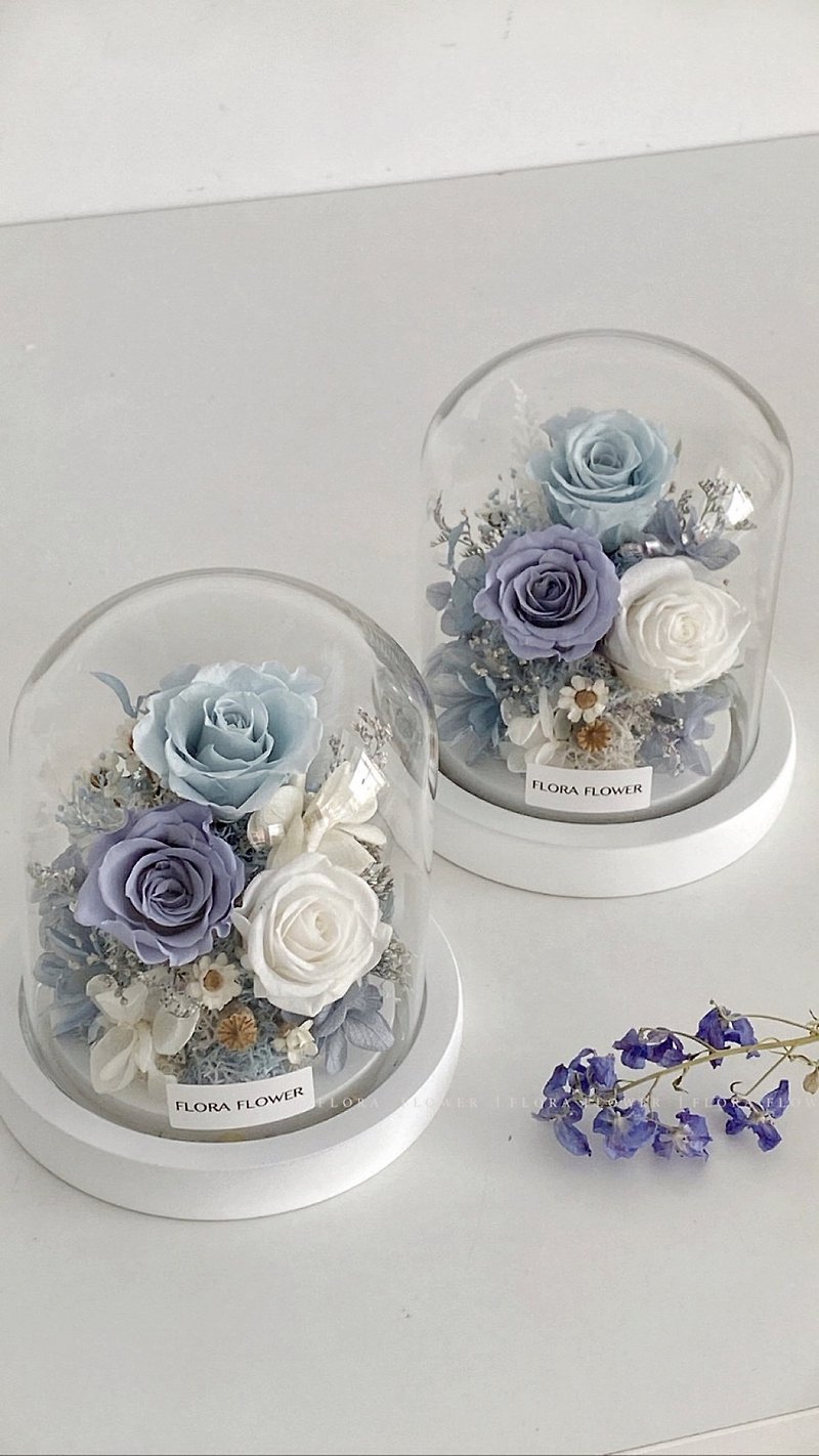 Flora Flower Preserved Flower Mini Glass Shade Night Light - Alice Blue - Dried Flowers & Bouquets - Plants & Flowers Blue