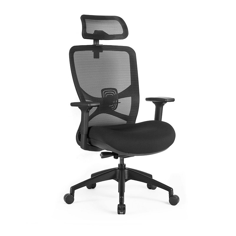 RICH高背含頭枕辦公椅/電腦椅/工學椅 黑框黑網 - 椅子/沙發 - 尼龍 黑色