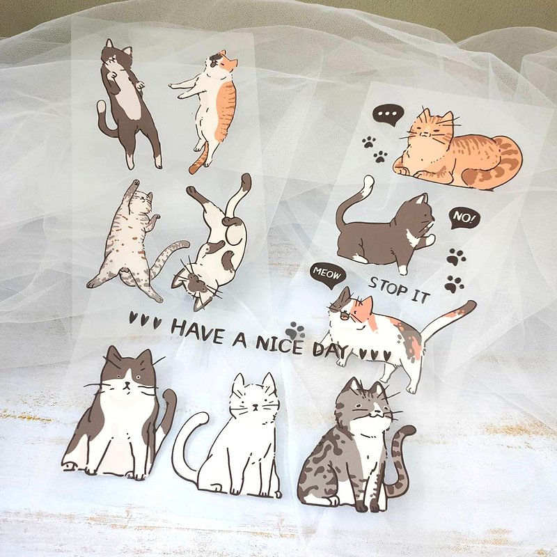 Hand-painted cat heat transfer stickers for cloth, hand account material - สติกเกอร์ - วัสดุกันนำ้ 