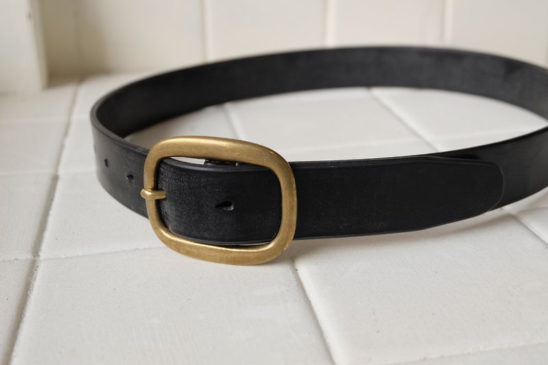English Bridle Leather bridle leather belt 35mm Nippon Bronze belt head - เข็มขัด - หนังแท้ สีดำ
