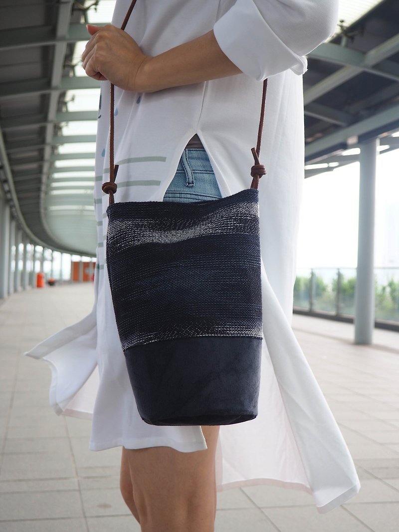 Handwoven Bucket Bag in Dark Grey - Messenger Bags & Sling Bags - Cotton & Hemp Gray