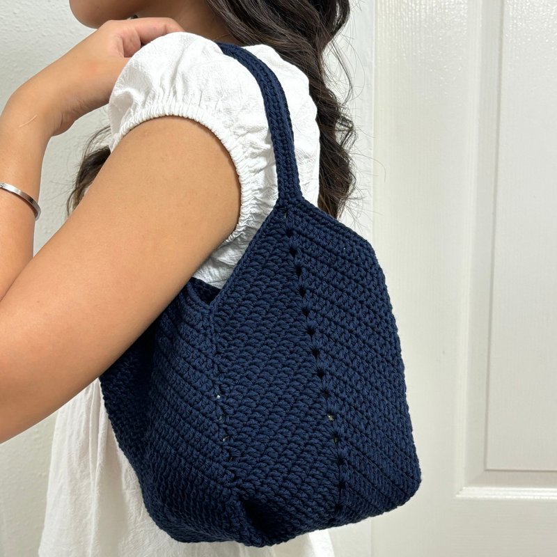 cotton crochet bag - Messenger Bags & Sling Bags - Cotton & Hemp Blue