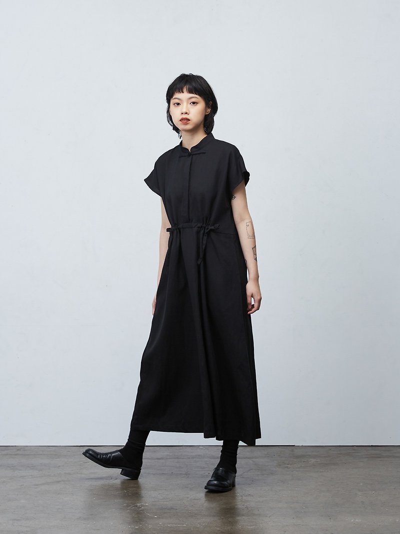 盤釦綁帶洋裝 Oriental Buckle Dress - 連身裙 - 其他人造纖維 黑色