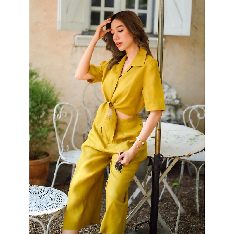 Wide Leg Linen Jumpsuit - Dijon - จัมพ์สูท - ผ้าฝ้าย/ผ้าลินิน สีเหลือง