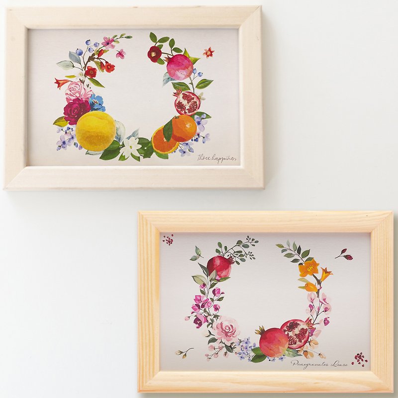 Lucky high-quality paper postcard set 　Pomegranate wreath & Sankan fruit - Posters - Paper Multicolor