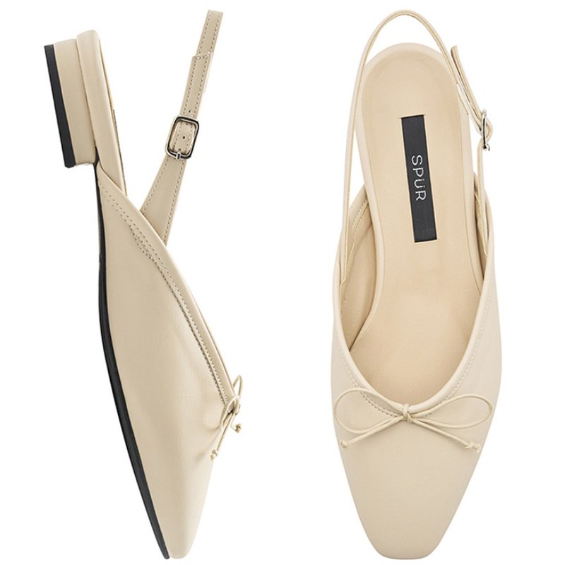 SPUR 韓國人手製蝴蝶結後絆帶高跟鞋 RS7040 LIGHT BEIGE - 娃娃鞋/平底鞋 - 其他材質 
