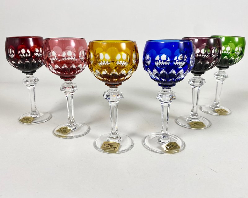 復古 Barthmann 水晶利口酒杯套裝 6 件 20 世紀 60 年代西德 - 酒杯/酒器 - 水晶 多色