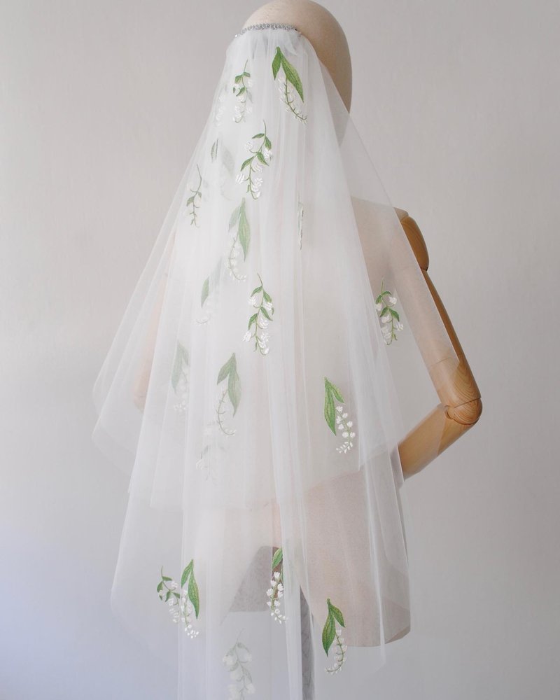 Lily Of The Valley Wedding Veil - เครื่องประดับผม - งานปัก สีเขียว