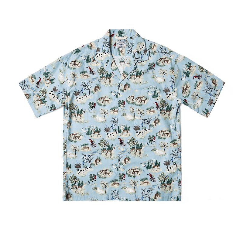 Forest Print Hawaii Shirt - ocean blue - Men's Shirts - Cotton & Hemp Blue