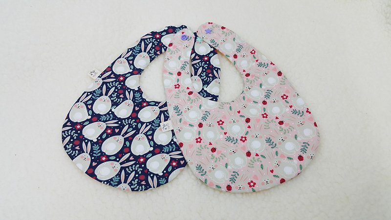 Long-eared bunny rice ball pocket/baby bib/saliva towel (two colors) - Bibs - Cotton & Hemp Multicolor