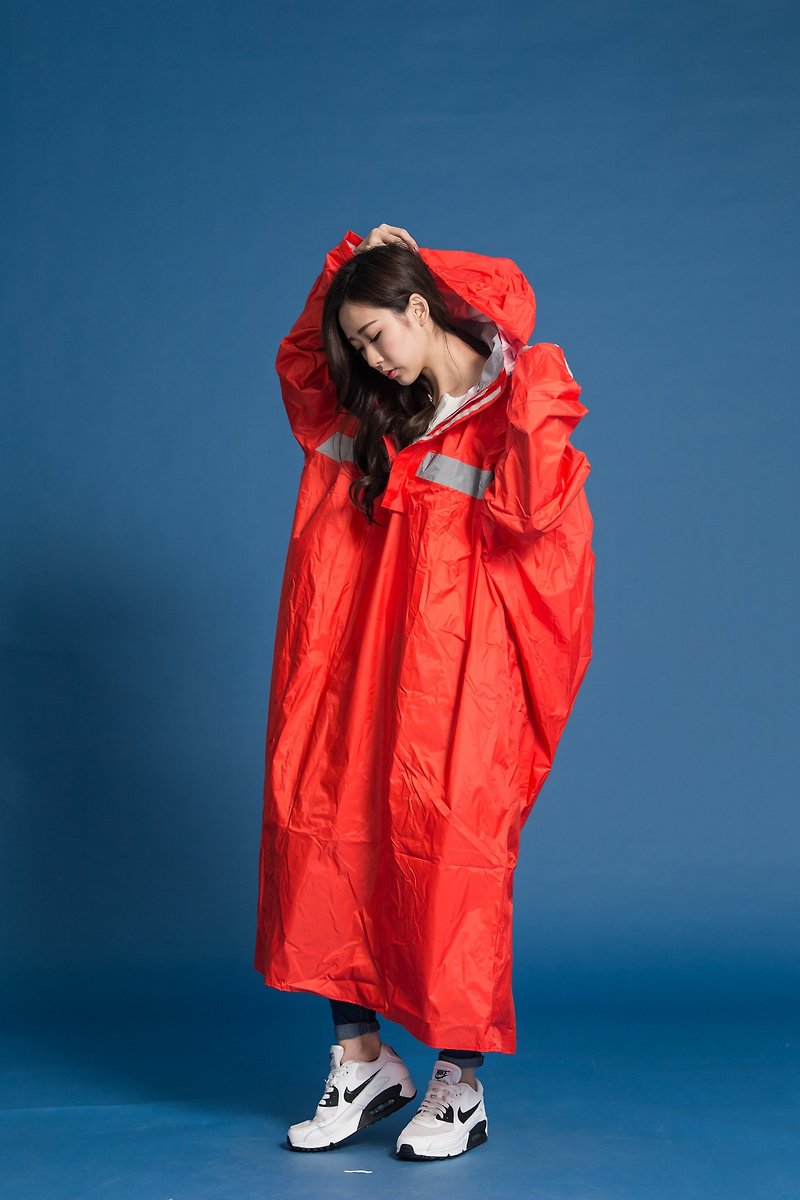 Peak Backpack Half Open One-Piece Raincoat-Orange Red - Umbrellas & Rain Gear - Waterproof Material Red