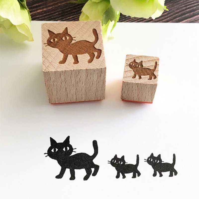 猫の親子がチョコチョコ大行進　はんこ2個セット - 印章/印台 - 橡膠 咖啡色