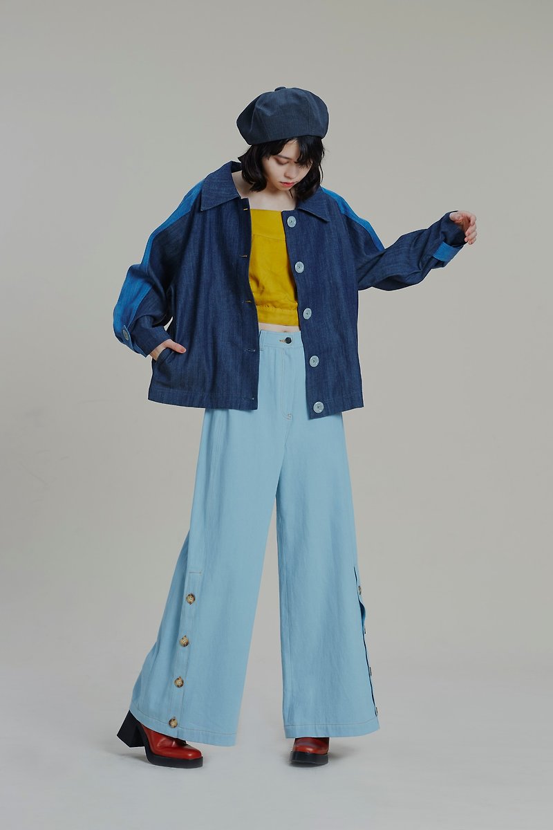 Shan Yong Strapless Tannin Color Tone Jacket - เสื้อแจ็คเก็ต - ผ้าฝ้าย/ผ้าลินิน 