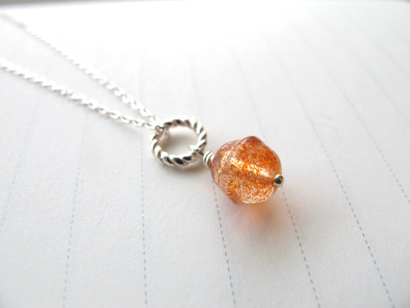 Sun Stone x 925 Silver [Golden Bell] - Handmade Natural Stone Necklace Series - Necklaces - Crystal Orange