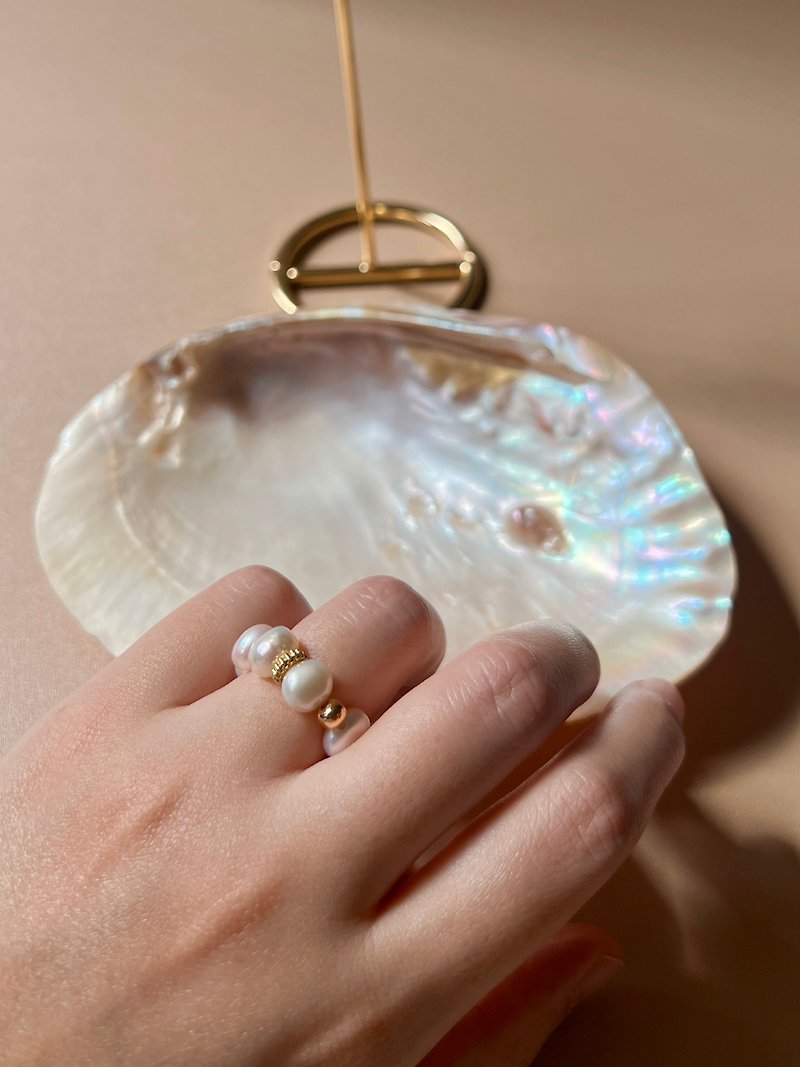 14K天然巴洛克淡水珍珠圈圈戒指 | 滿額贈開跑 情人節 生日禮物 - 戒指 - 珍珠 白色