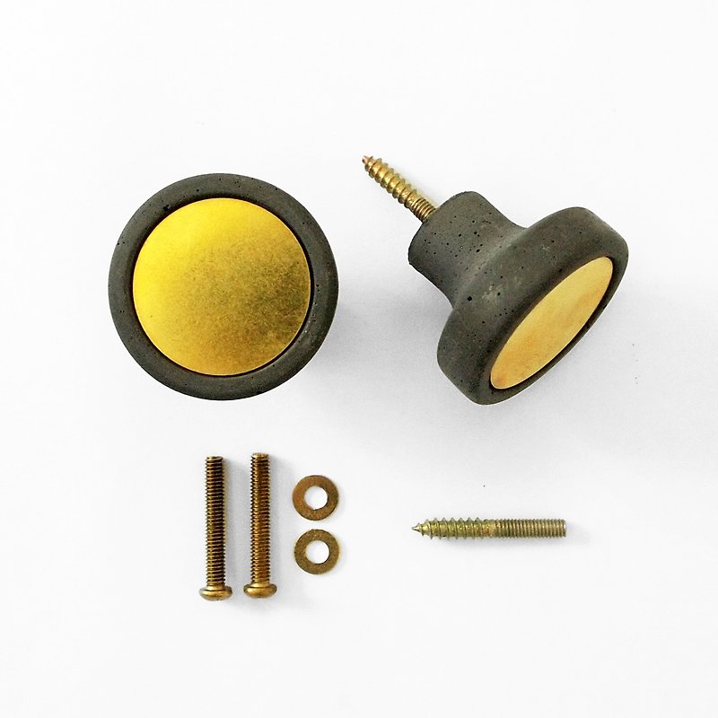 FENEN - Handcrafted black concrete knob / hook – Inlaid Brass - Other Furniture - Cement Gold