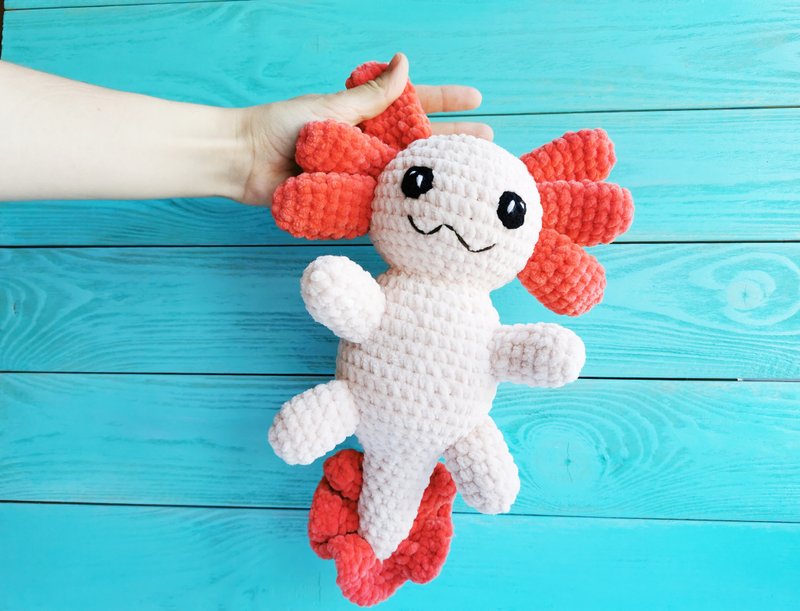 Stuffed axolotl plush, softy axolotl plushie, axolotl doll, ocean nursery decor - 寶寶/兒童玩具/玩偶 - 其他材質 粉紅色