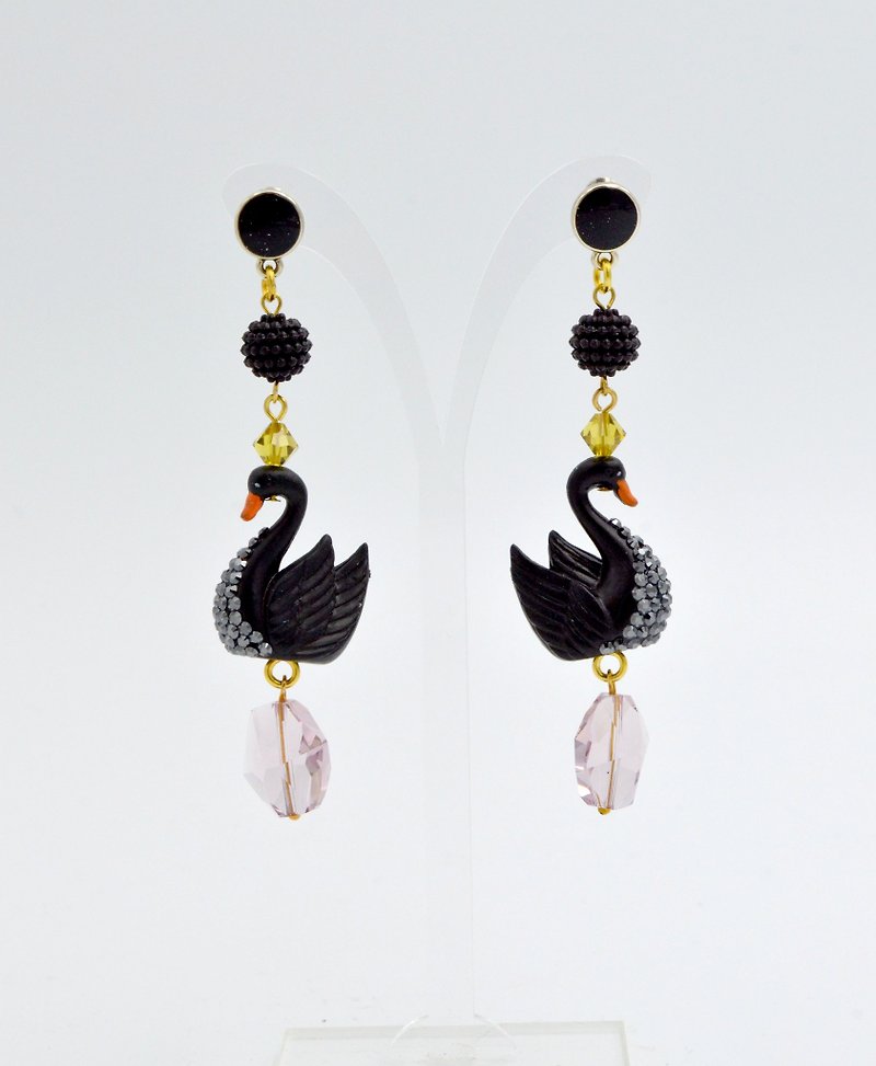 TIMBEE LO Black Swan Earrings Pink Swarovski Swarovski Crystals - Earrings & Clip-ons - Other Materials Black