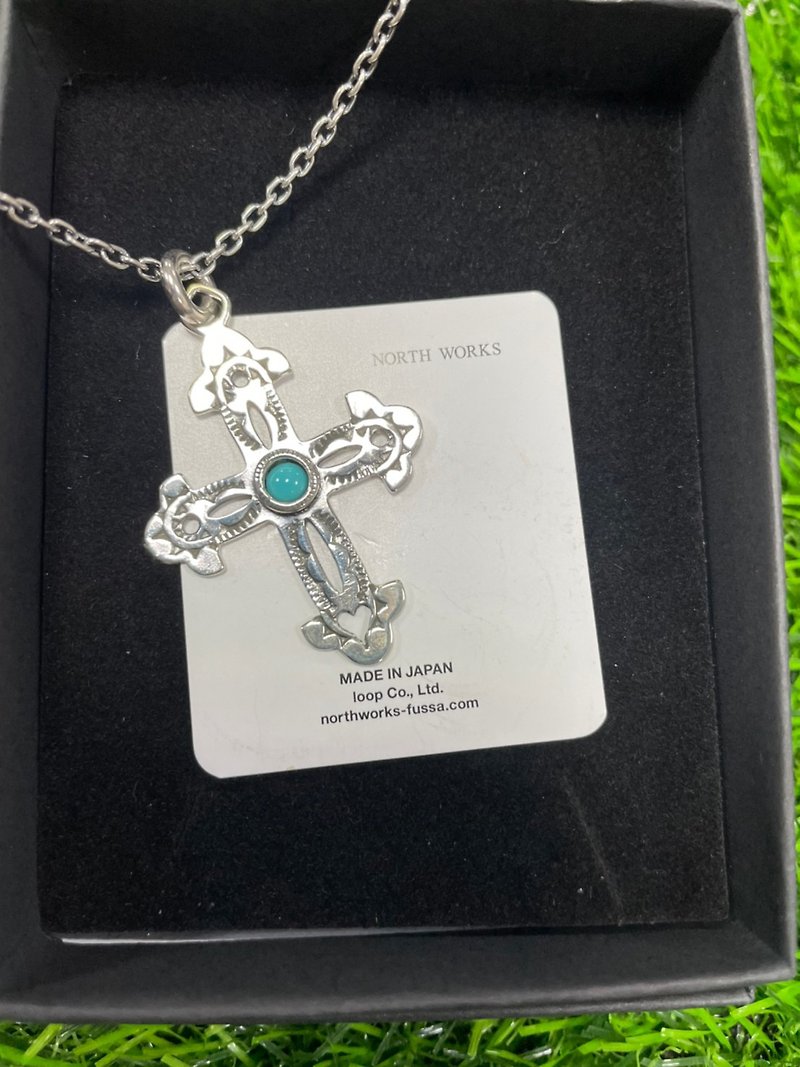 Japan NORTH WORKS W-030 Cross Turquoise Necklace Silver Ornament Natural Stone Made in Japan - สร้อยคอ - เงินแท้ 