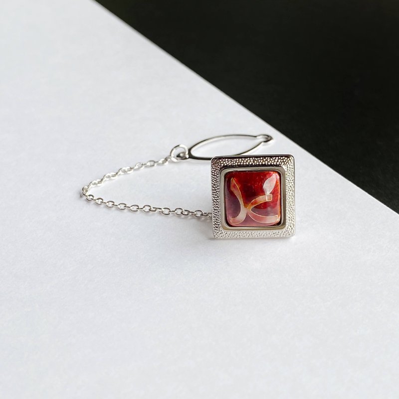 Ribbon [Ruby Ruby] Cloisonne Tie Tack Lapel Pin Pure Silver Wired Cloisonne - Ties & Tie Clips - Other Materials Red