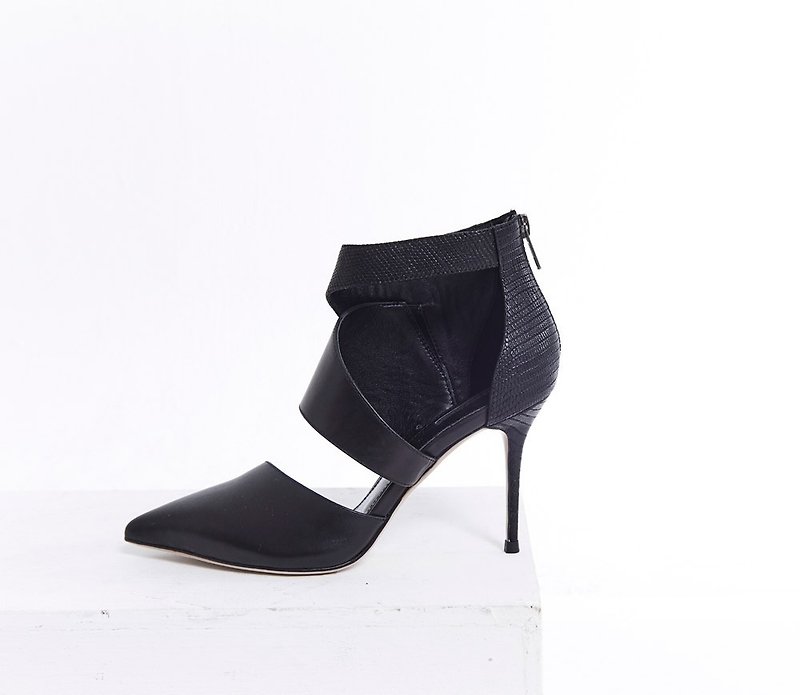 Layer stitching leather high heel black - High Heels - Genuine Leather Black