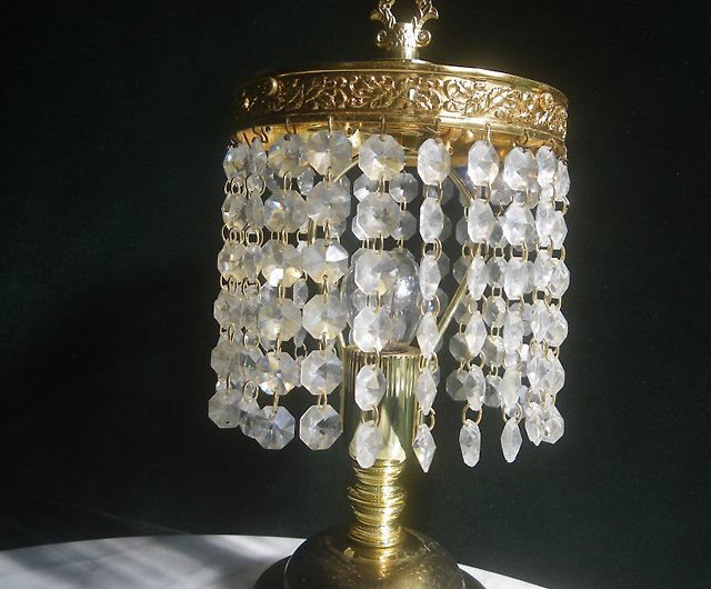 Taiwanese Crystal Glass Table Lamp, Vintage Glass Lamps With Hanging Crystals