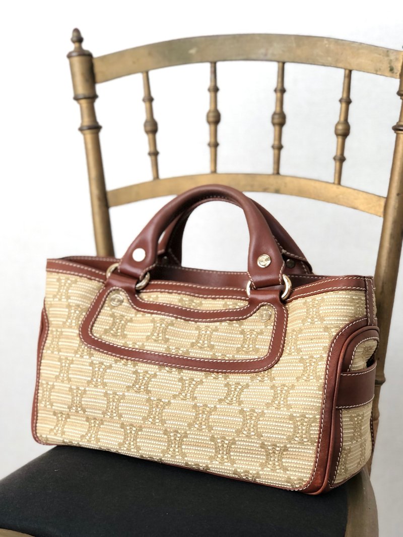 【 日本直送　名牌中古包 】CELINE セリーヌ マカダム ハンドバッグ ブラウン ブギーバッグ ブラゾン キャンバス vintage  k5pnxb - 手提包/手提袋 - 棉．麻 咖啡色