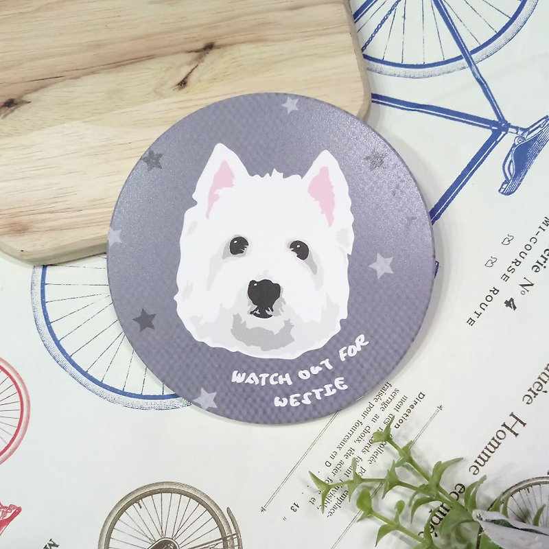 Color block LOGO_West Highland White Terrier Series-Absorbent Coaster~Ceramic Coaster - ที่รองแก้ว - ดินเผา 
