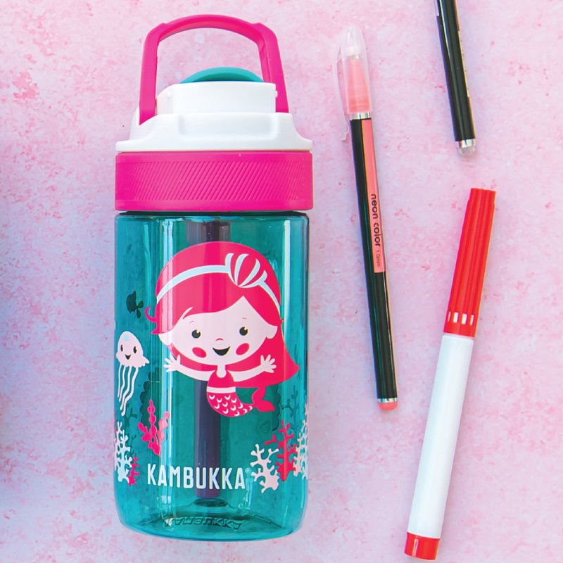 Kambukka - Lagoon Kids Water Bottle 14oz (400ml) - Green w/ Ocean Mermaid - กระติกน้ำ - วัสดุอื่นๆ สีเขียว