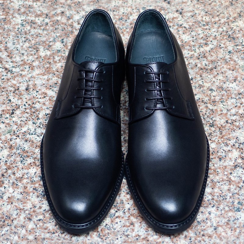หนังแท้ รองเท้าหนังผู้ชาย สีดำ - REGENT plain five-hole derby shoes-black/Plain Toe Blücher-Black