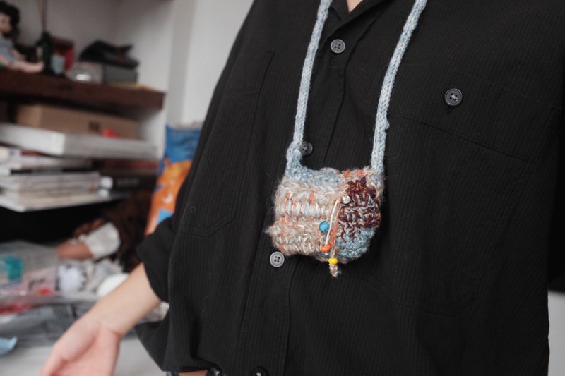 Eco-Friendly Materials Necklaces Blue - Small waste bag series- medicine cloth bag/ Medicine bag necklace/ Airport bag