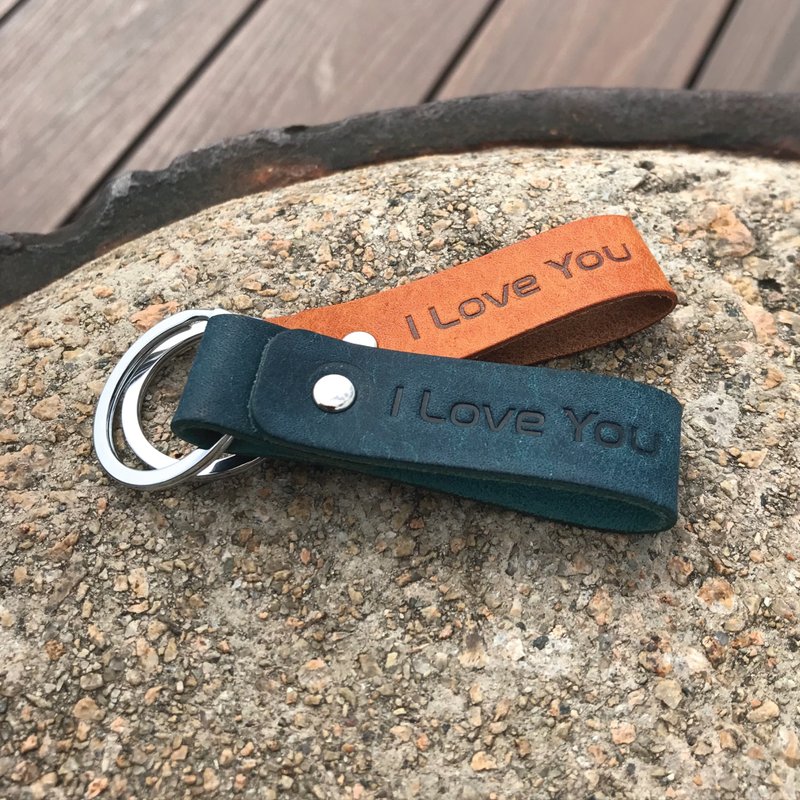 Customized leather keychain-genuine leather keychain-engraved and embossed bag-company group souvenirs - Keychains - Genuine Leather Blue