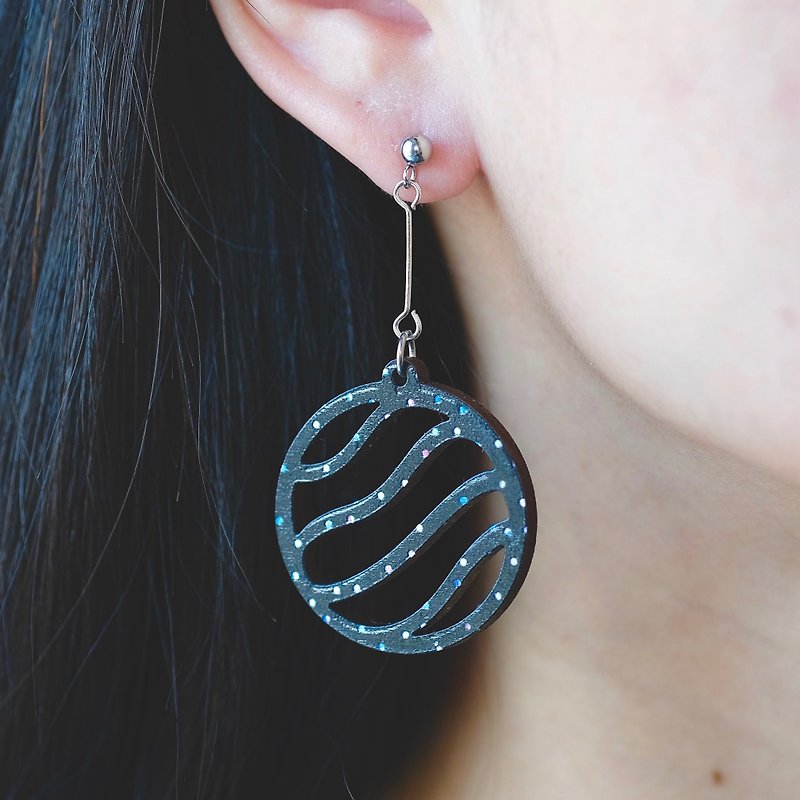 Wood earrings-Circle Black - Earrings & Clip-ons - Wood Black