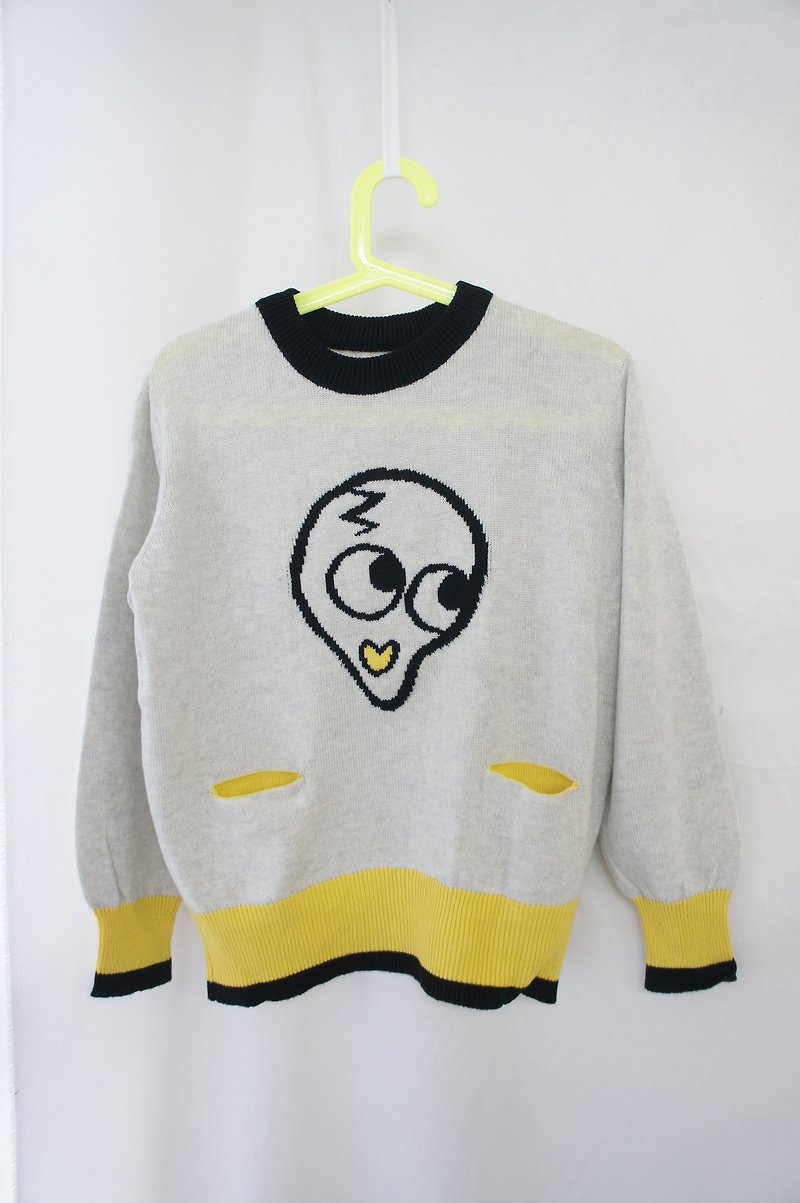 Yomi-chan Jacquard sweater - 毛衣/針織衫 - 棉．麻 白色