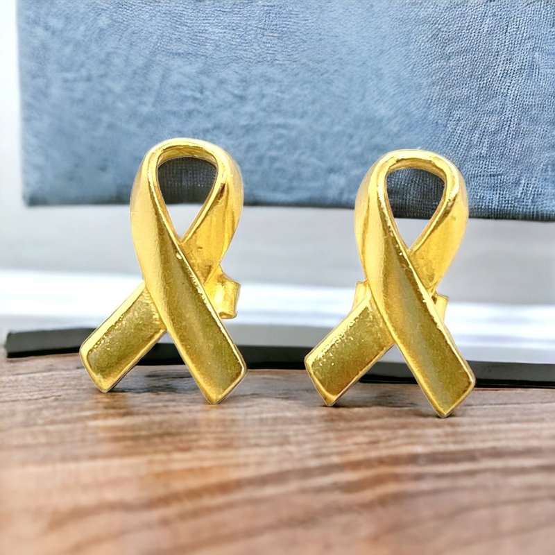 Awareness Ribbons S925 Golden Earrings - ต่างหู - เงิน สีทอง