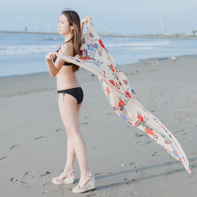 unni牡丹長絲巾 遮曬 擋風 披肩 scarf 圍巾 保暖 保暖 絲巾圍脖 - 圍巾/披肩 - 聚酯纖維 咖啡色