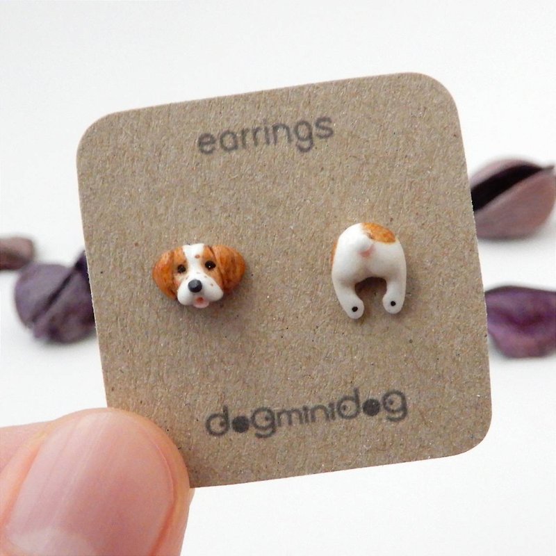 Brittany Dogฺ earrings with papercraft box for dog lovers. - 耳環/耳夾 - 其他材質 