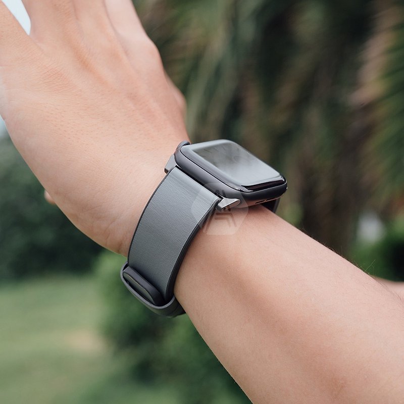 Apple Watch 42/44/45/49mm Straden water-repellent leather strap-grey - สายนาฬิกา - หนังแท้ สีเทา