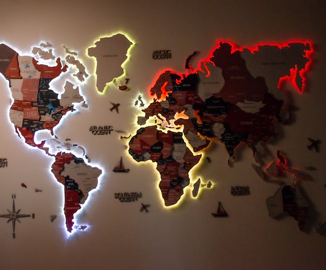 3D LED Wooden Map of the World RGB LED 3D Wooden World Map -  Norway